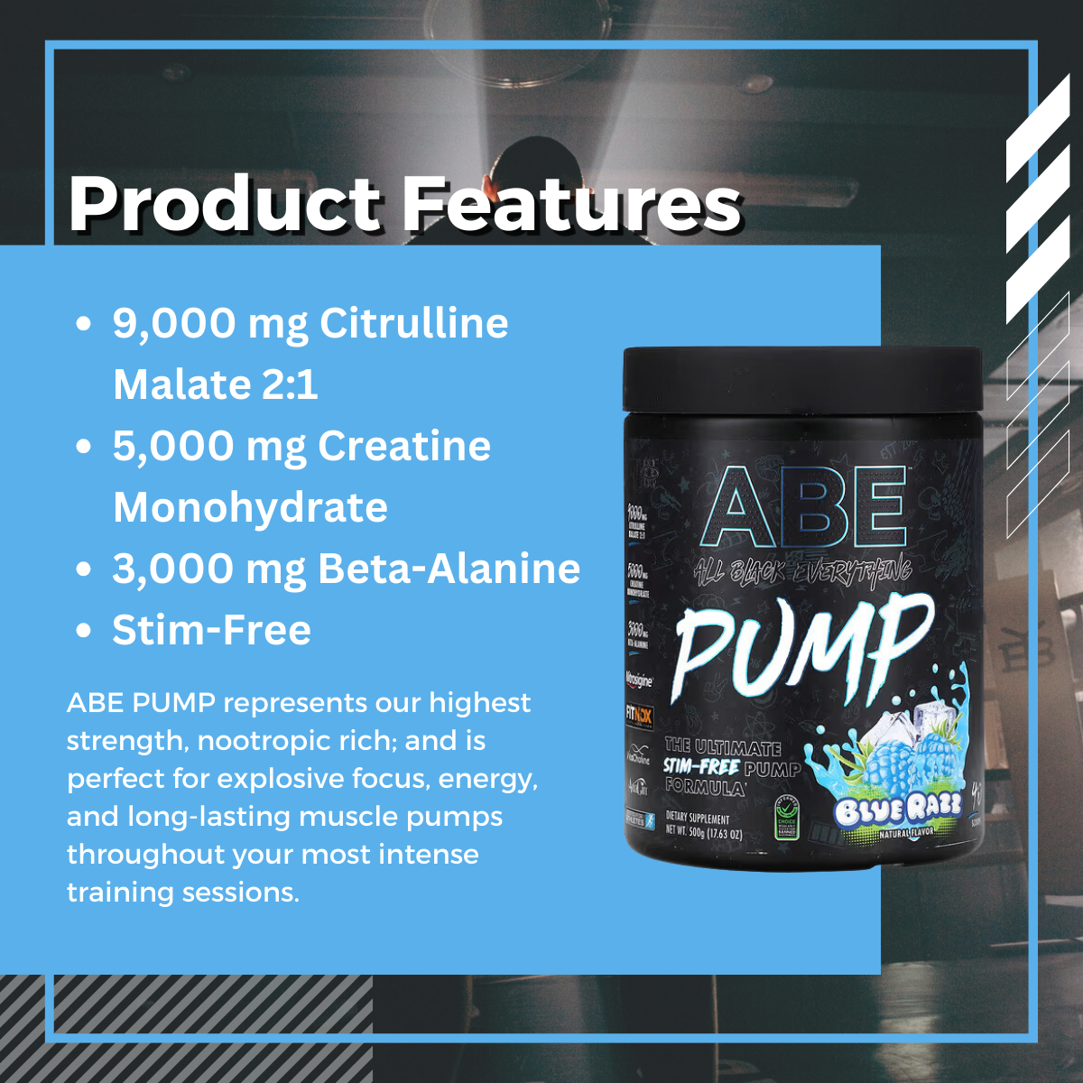 ABE, Pump - Stim-Free Pre Workout Powder, 17.63 oz (500 g) - Ultimate Sup Singapore
