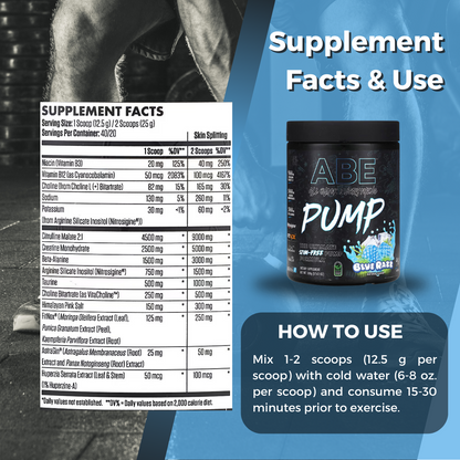 ABE, Pump - Stim-Free Pre Workout Powder, 17.63 oz (500 g) - Ultimate Sup Singapore