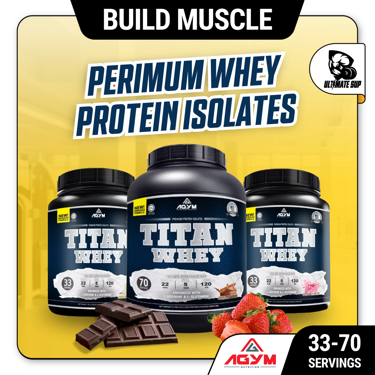 AGYM Nutrition, Titan Whey, Premium Whey Protein Isolates, 2 - 4.63 lbs - Ultimate Sup Singapore