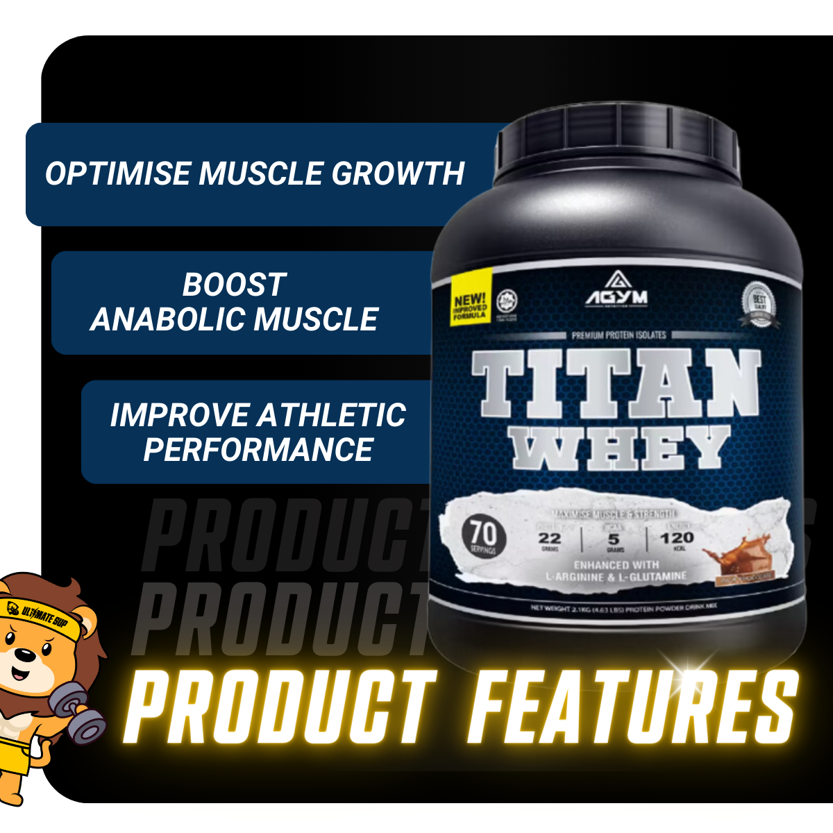 AGYM Nutrition, Titan Whey, Premium Whey Protein Isolates, 2 - 4.63 lbs - Ultimate Sup Singapore