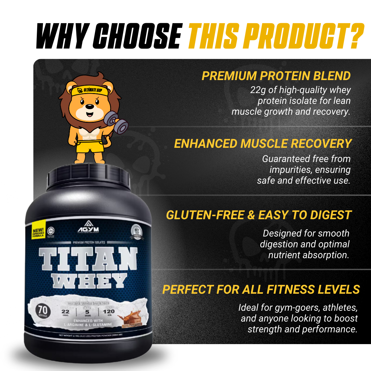 AGYM Nutrition, Titan Whey, Premium Whey Protein Isolates, 2 - 4.63 lbs - Ultimate Sup Singapore