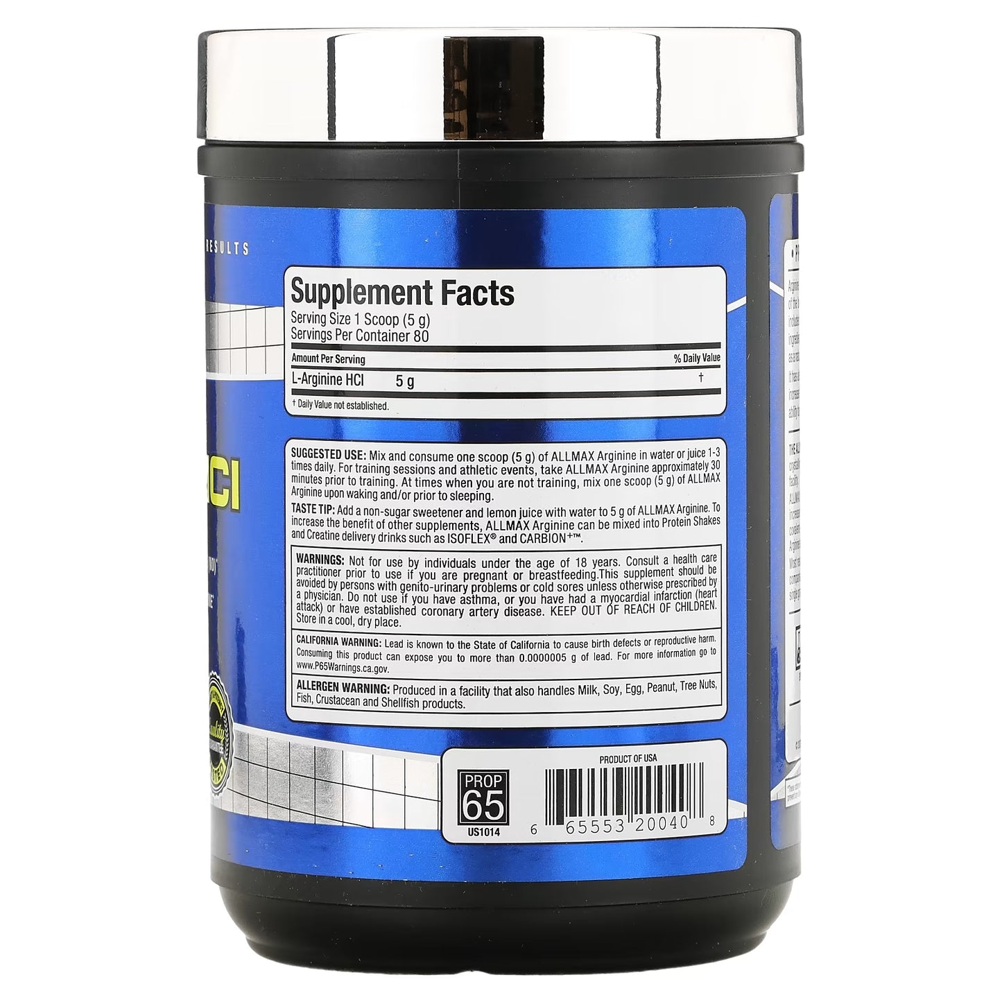 ALLMAX, Arginine HCL, 400g (14.11 oz) - Ultimate Sup Singapore