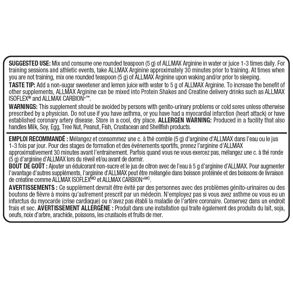 ALLMAX, Arginine HCL, 400g (14.11 oz) - Ultimate Sup Singapore