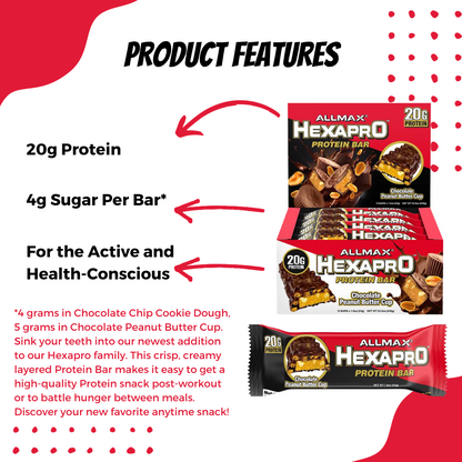 ALLMAX, Hexapro Protein Bar, 20g Protein Per Bars, 3 - 12 Bars, 1.9 oz (54 g) Each - Ultimate Sup Singapore