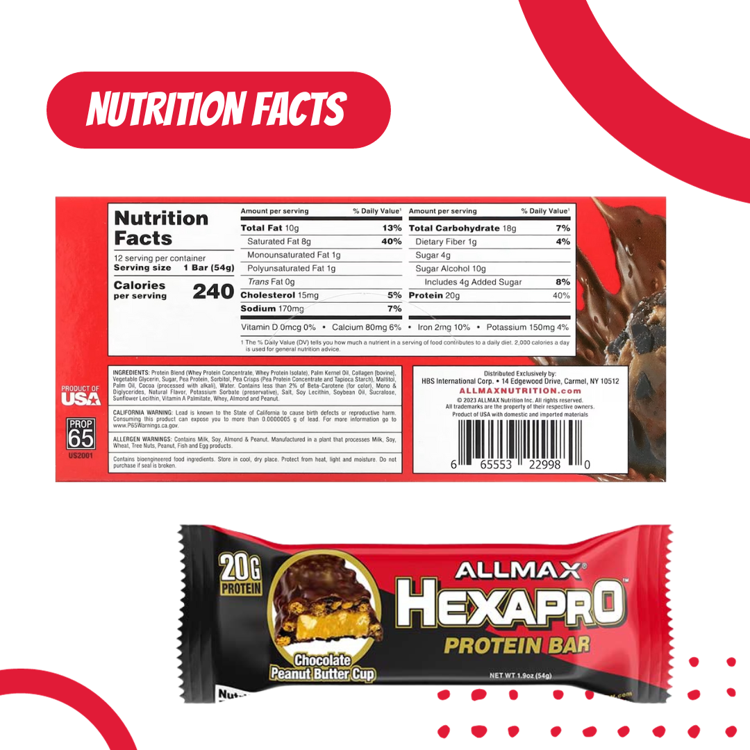 ALLMAX, Hexapro Protein Bar, 20g Protein Per Bars, 3 - 12 Bars, 1.9 oz (54 g) Each - Ultimate Sup Singapore
