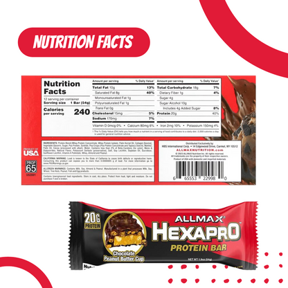 ALLMAX, Hexapro Protein Bar, 20g Protein Per Bars, 3 - 12 Bars, 1.9 oz (54 g) Each - Ultimate Sup Singapore
