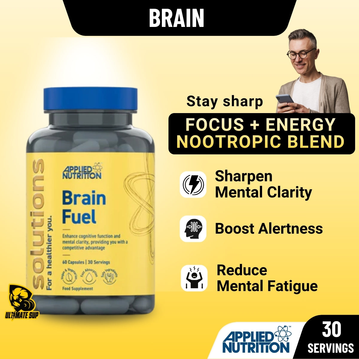 APPLIED NUTRITION Solutions Brain Fuel | 60 Capsules (30 Servings) - Ultimate Sup Singapore