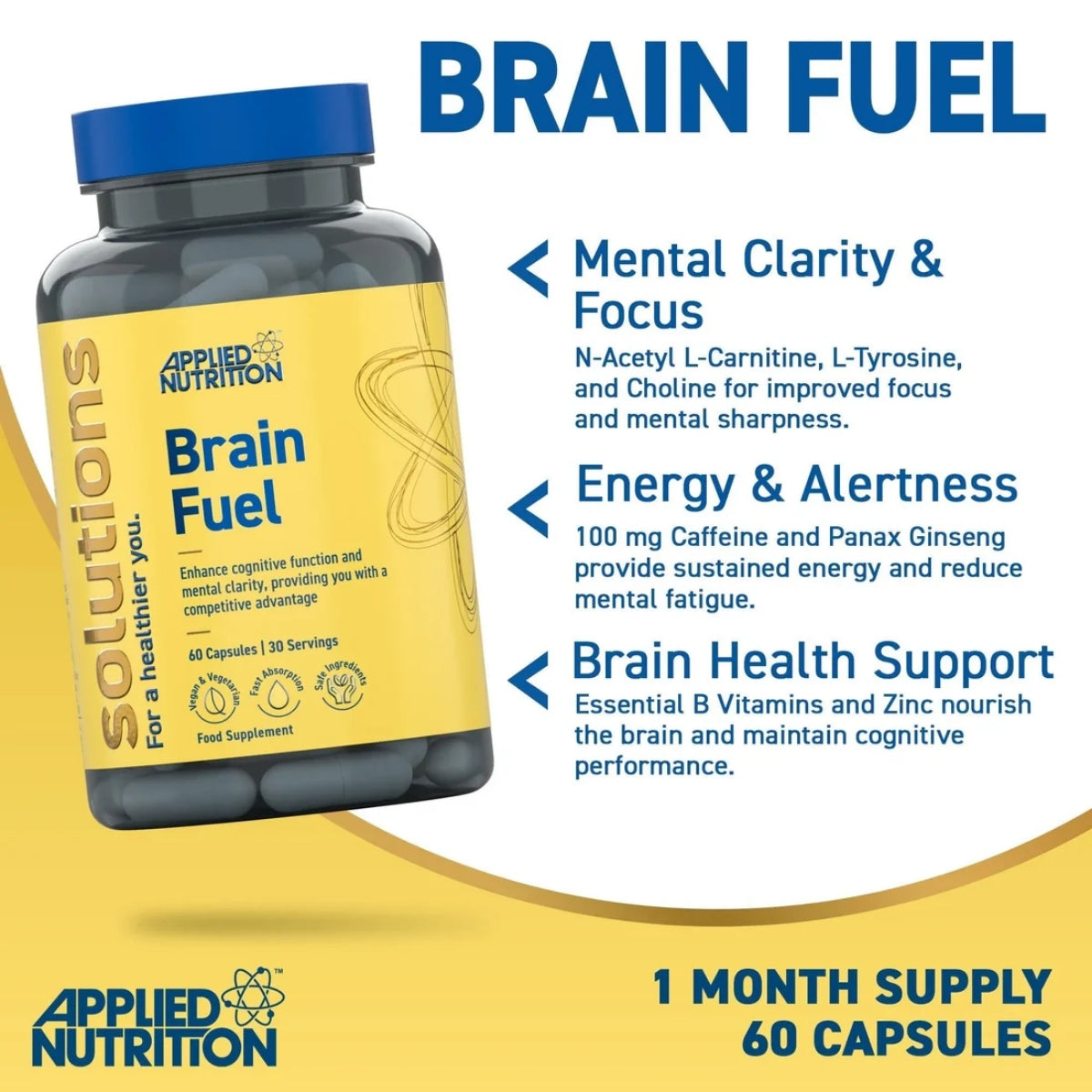 APPLIED NUTRITION Solutions Brain Fuel | 60 Capsules (30 Servings) - Ultimate Sup Singapore