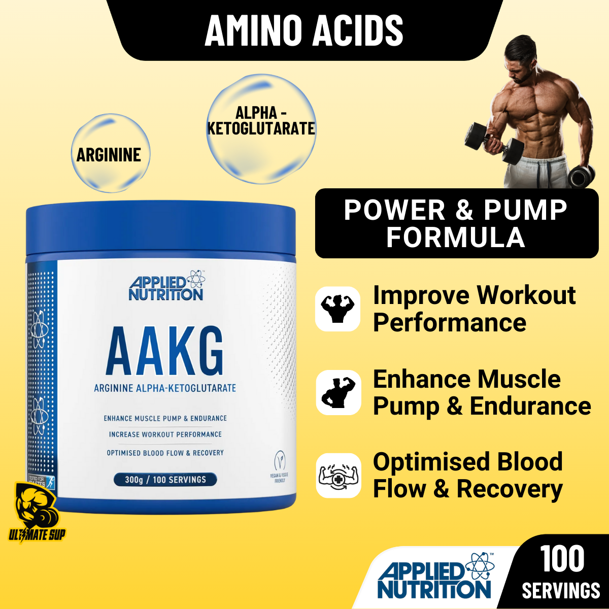 Applied Nutrition, AAKG (Arginine Alpha-Ketoglutarate), Power & Pump Formula, 300g - Ultimate Sup Singapore