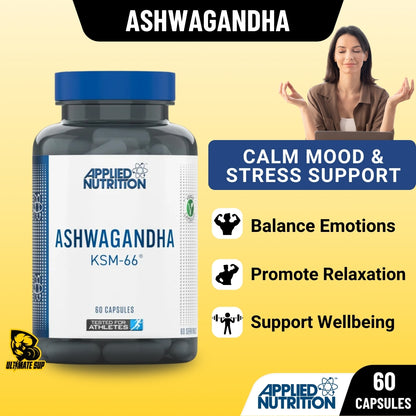Applied Nutrition, Ashwagandha KSM-66, Mood & Wellbeing Support, 60 Capsules - Ultimate Sup Singapore