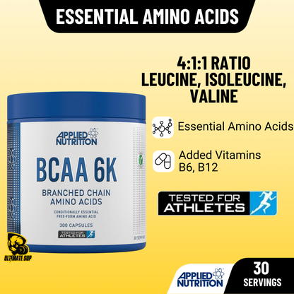 Applied Nutrition BCAA 6K (4:1:1), 6000mg Branched Chain Amino Acids For Endurance, Performance & Recovery 300 capsules - Ultimate Sup Singapore