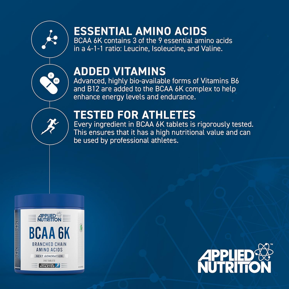 Applied Nutrition BCAA 6K (4:1:1), 6000mg Branched Chain Amino Acids For Endurance, Performance & Recovery 300 capsules - Ultimate Sup Singapore