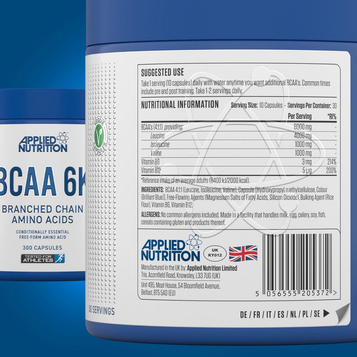 Applied Nutrition BCAA 6K (4:1:1), 6000mg Branched Chain Amino Acids For Endurance, Performance & Recovery 300 capsules - Ultimate Sup Singapore