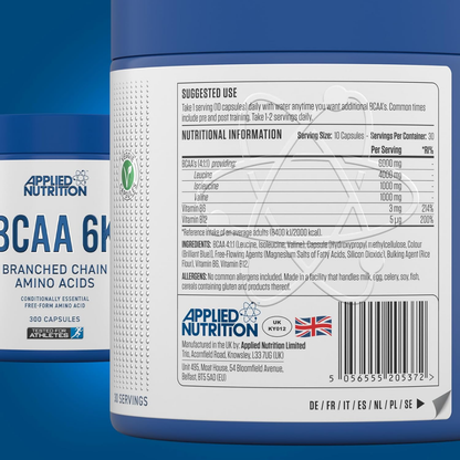 Applied Nutrition BCAA 6K (4:1:1), 6000mg Branched Chain Amino Acids For Endurance, Performance & Recovery 300 capsules - Ultimate Sup Singapore