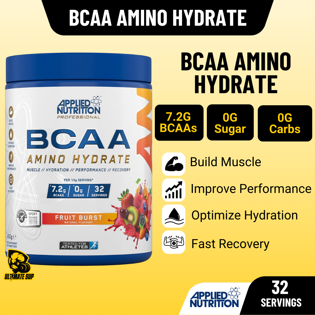 Applied Nutrition BCAA Powder, Branched Chain Amino Acids BCAAs Supplement, Intra Workout & Recovery Energy Drink 450g - Ultimate Sup Singapore