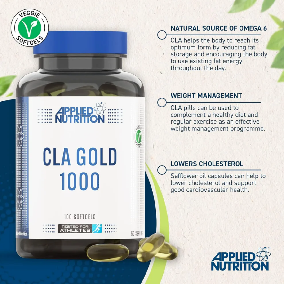 Applied Nutrition, CLA Gold, Omega-6 Fatty Acid Support, 1000mg 100 SOFT GELS - Ultimate Sup Singapore