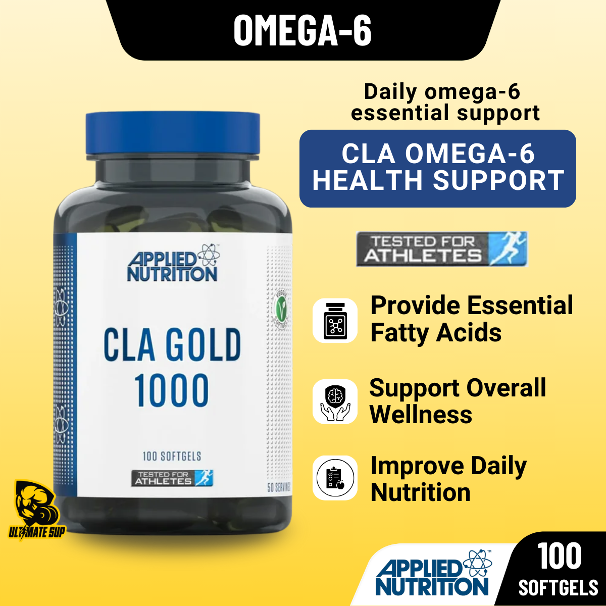 Applied Nutrition, CLA Gold, Omega-6 Fatty Acid Support, 1000mg 100 SOFT GELS - Ultimate Sup Singapore