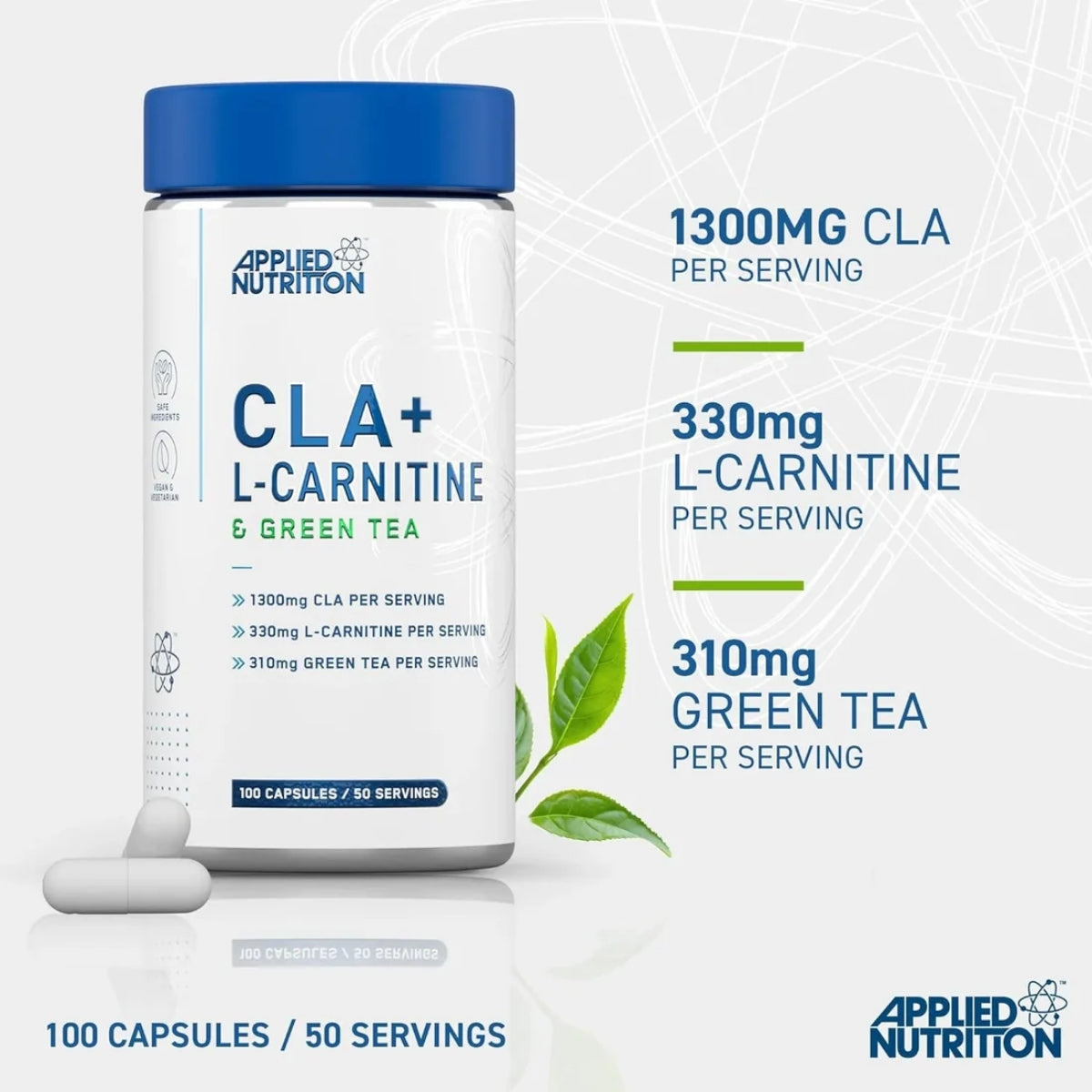 Applied Nutrition, CLA + L-Carnitine & Green Tea, Metabolism & Energy Support, 100 Capsules - Ultimate Sup Singapore