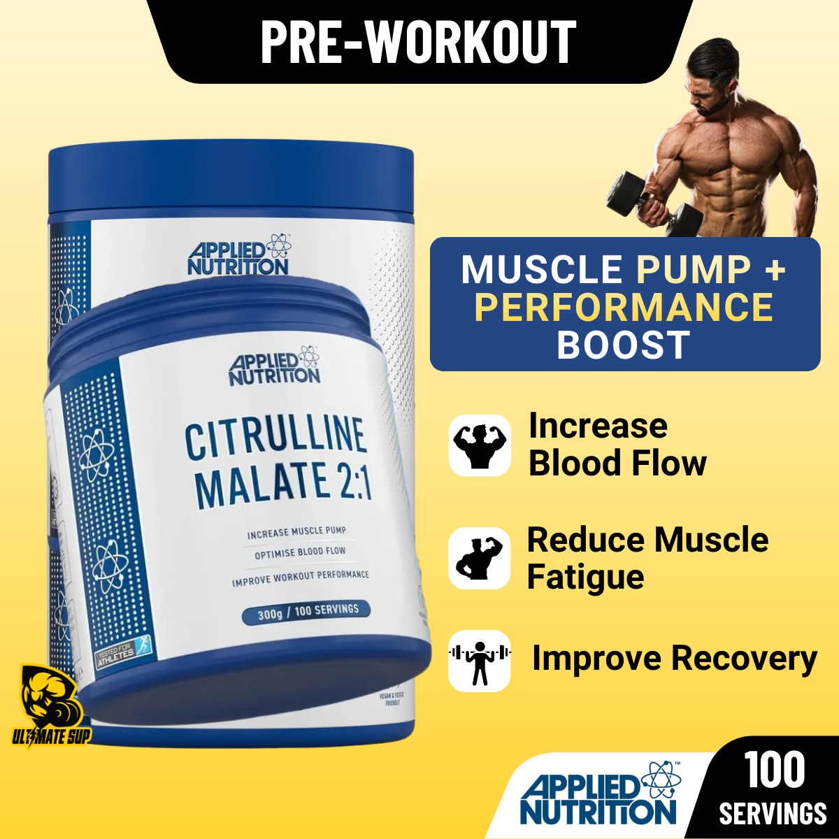 Applied Nutrition, Citrulline Malate, PreWorkout, Imrove Performance, 300g - Ultimate Sup Singapore