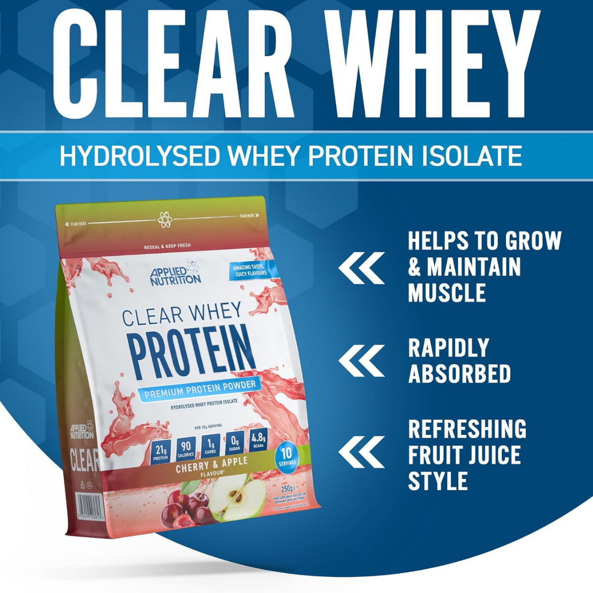 Applied Nutrition, Clear Hydrolysed Whey Isolate, Clear Protein Drink for Muscle Gain & Recovery, Fast Absorption, Low Calorie, 10-35ser - Ultimate Sup Singapore