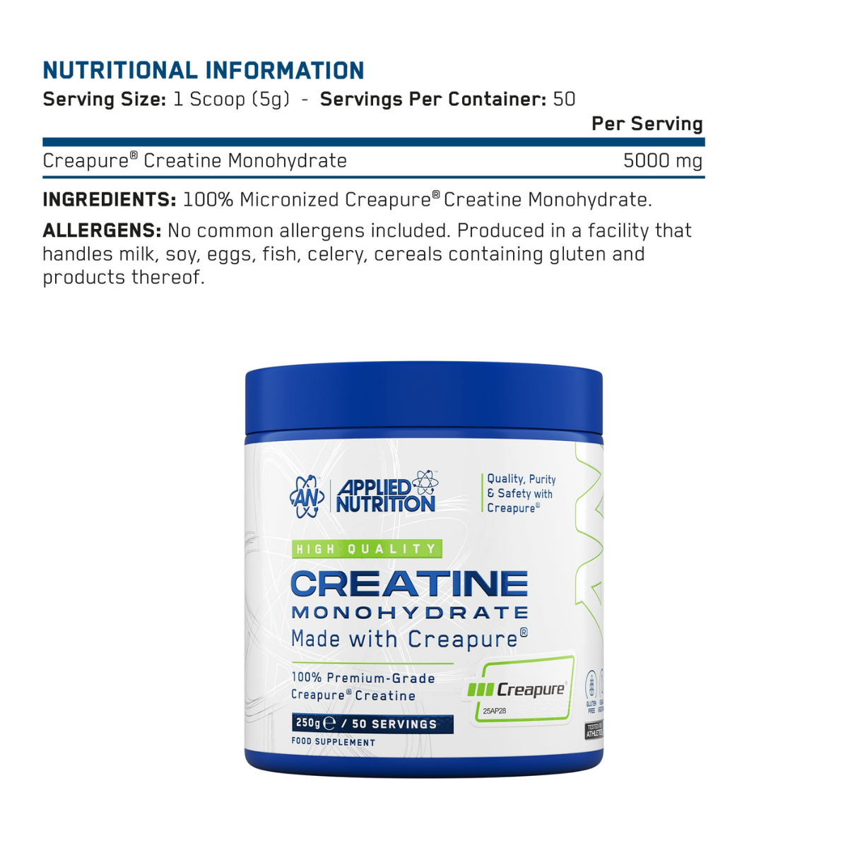 Applied Nutrition Creapure Creatine, The Gold Standard of Creatine 250g - Ultimate Sup Singapore