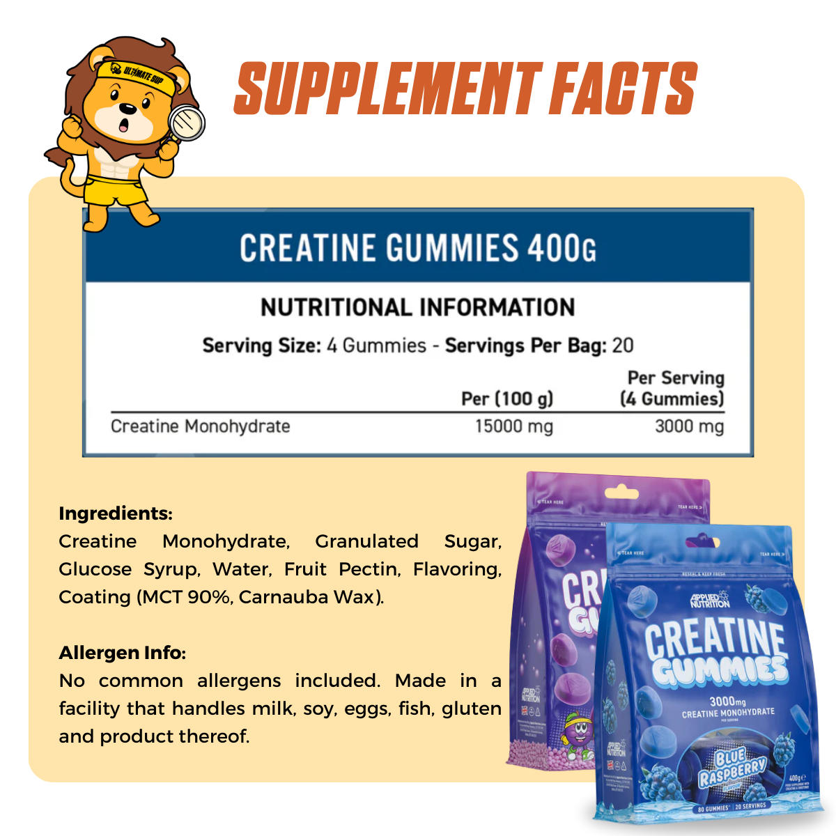 Applied Nutrition Creatine Monohydrate Gummies, Build Muscle, Various Flavors, 20 servings - Ultimate Sup Singapore