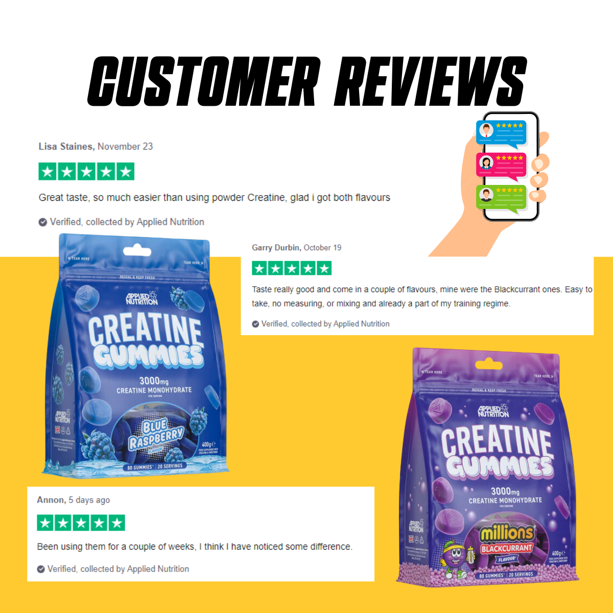 Applied Nutrition Creatine Monohydrate Gummies, Build Muscle, Various Flavors, 20 servings - Ultimate Sup Singapore