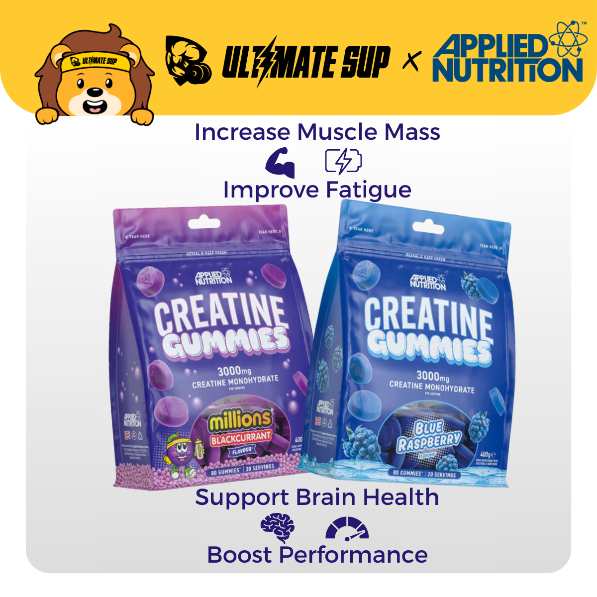 Applied Nutrition Creatine Monohydrate Gummies, Build Muscle, Various Flavors, 20 servings - Ultimate Sup Singapore