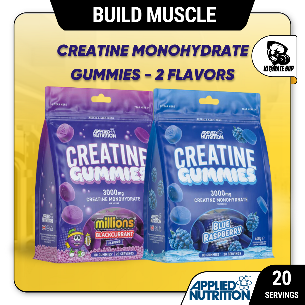 Applied Nutrition Creatine Monohydrate Gummies, Build Muscle, Various Flavors, 20 servings - Ultimate Sup Singapore