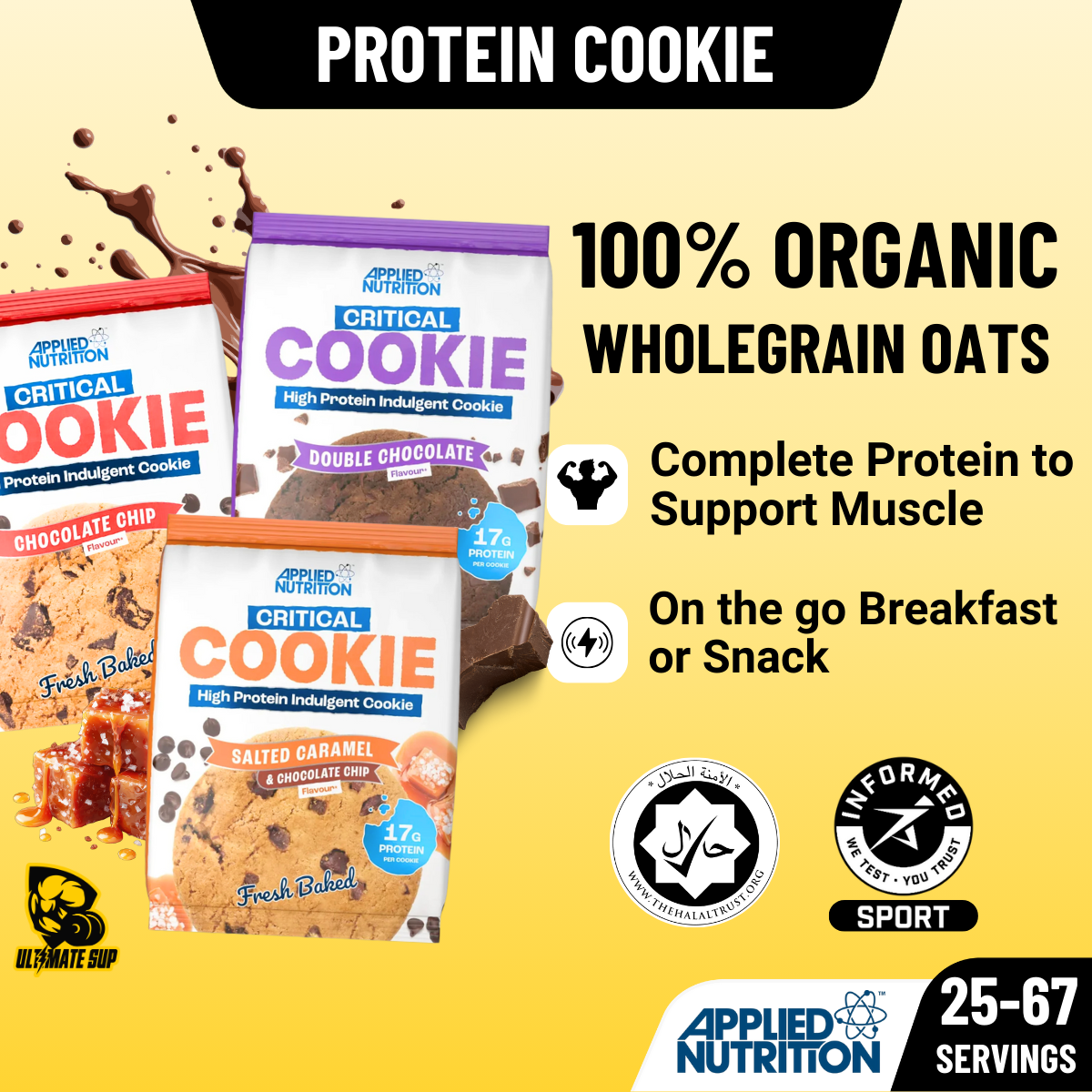 Applied Nutrition, Critical Cookie, High Protein Baked Cookie, Protein Snack for Gym, Build Muscle, 3-12packs - Ultimate Sup Singapore