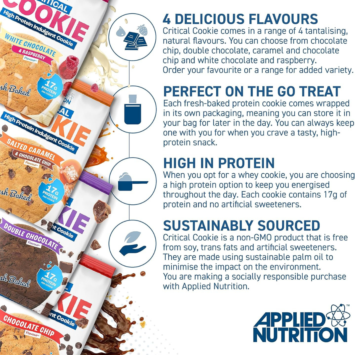 Applied Nutrition, Critical Cookie, High Protein Baked Cookie, Protein Snack for Gym, Build Muscle, 3-12packs - Ultimate Sup Singapore