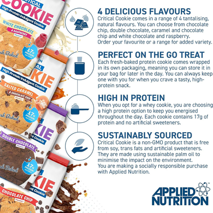 Applied Nutrition, Critical Cookie, High Protein Baked Cookie, Protein Snack for Gym, Build Muscle, 3-12packs - Ultimate Sup Singapore