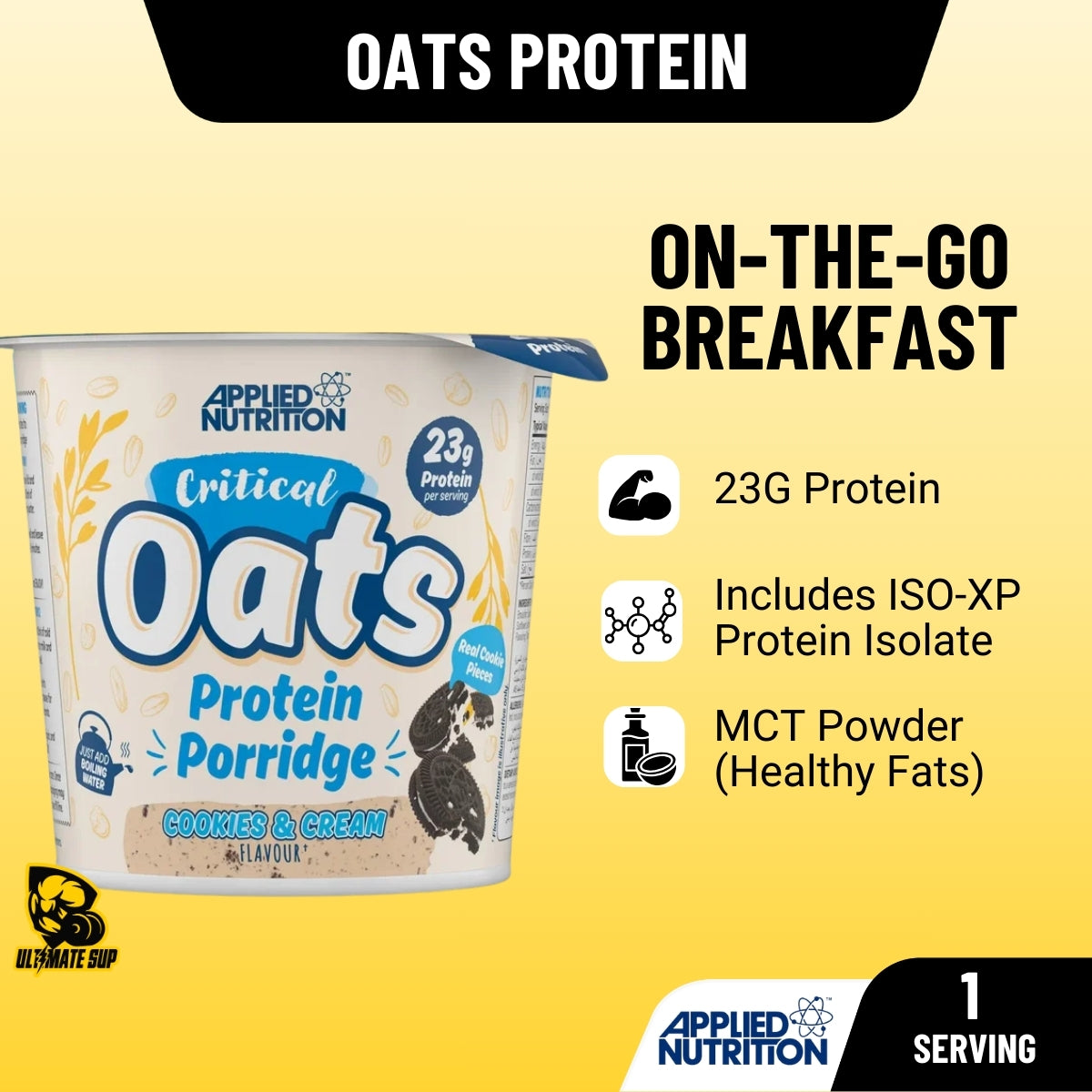 Applied Nutrition Critical Oats Protein Porridge Pots, Organic Oats, Clean Carbs And Healthy Fats 60g (1 serving) - Ultimate Sup Singapore