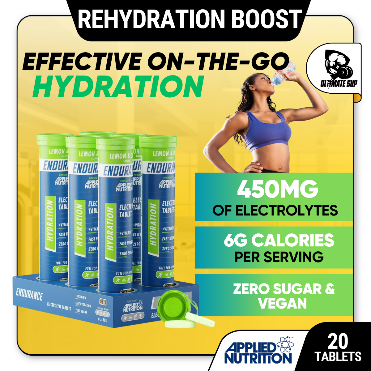 Applied Nutrition Endurance Hydration Electrolyte Sugar Free, Low Calorie, Boost Performance 20 tabs - Ultimate Sup Singapore