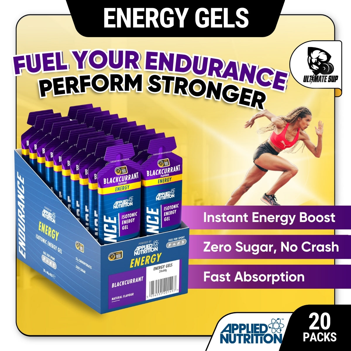 Applied Nutrition Endurance Isotonic Energy Gel - Energy 60G, 20 packs - Ultimate Sup Singapore