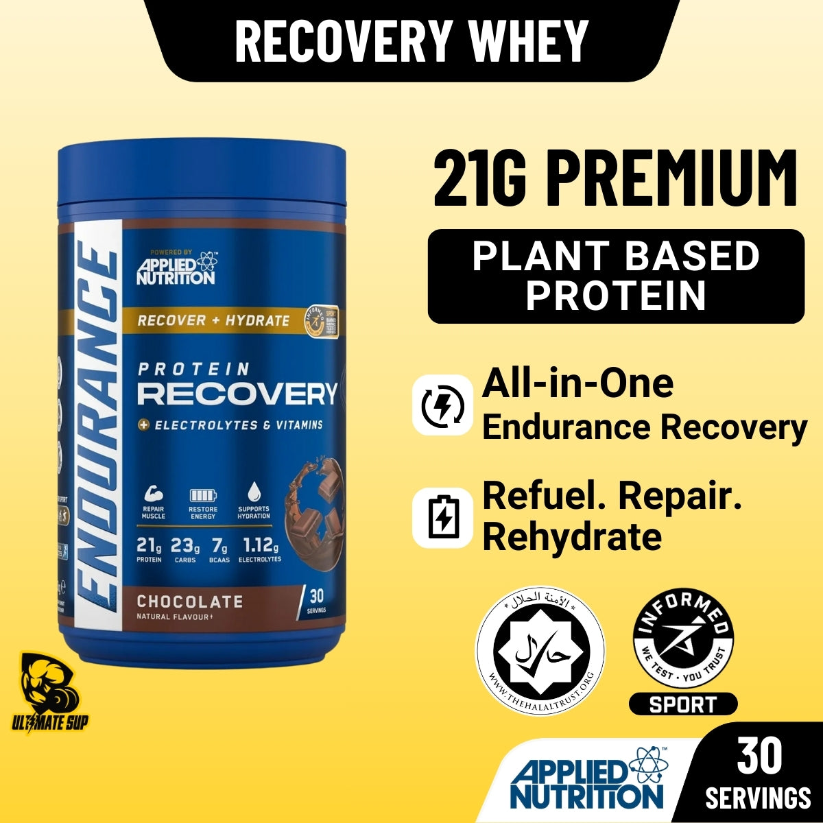 Applied Nutrition, Endurance Recovery, Post Workout Recovery, Fast Absorbing Carb, Added Vitamins & Electrolytes, 30ser - Ultimate Sup Singapore