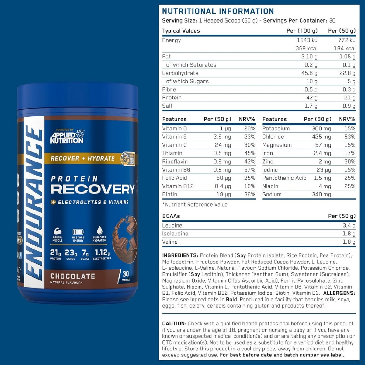 Applied Nutrition, Endurance Recovery, Post Workout Recovery, Fast Absorbing Carb, Added Vitamins & Electrolytes, 30ser - Ultimate Sup Singapore