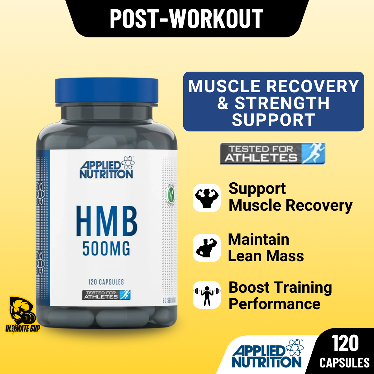 Applied Nutrition, HMB, Post-Workout, Boost Muscle Recovery, 500mg, 120 Capsules - Ultimate Sup Singapore