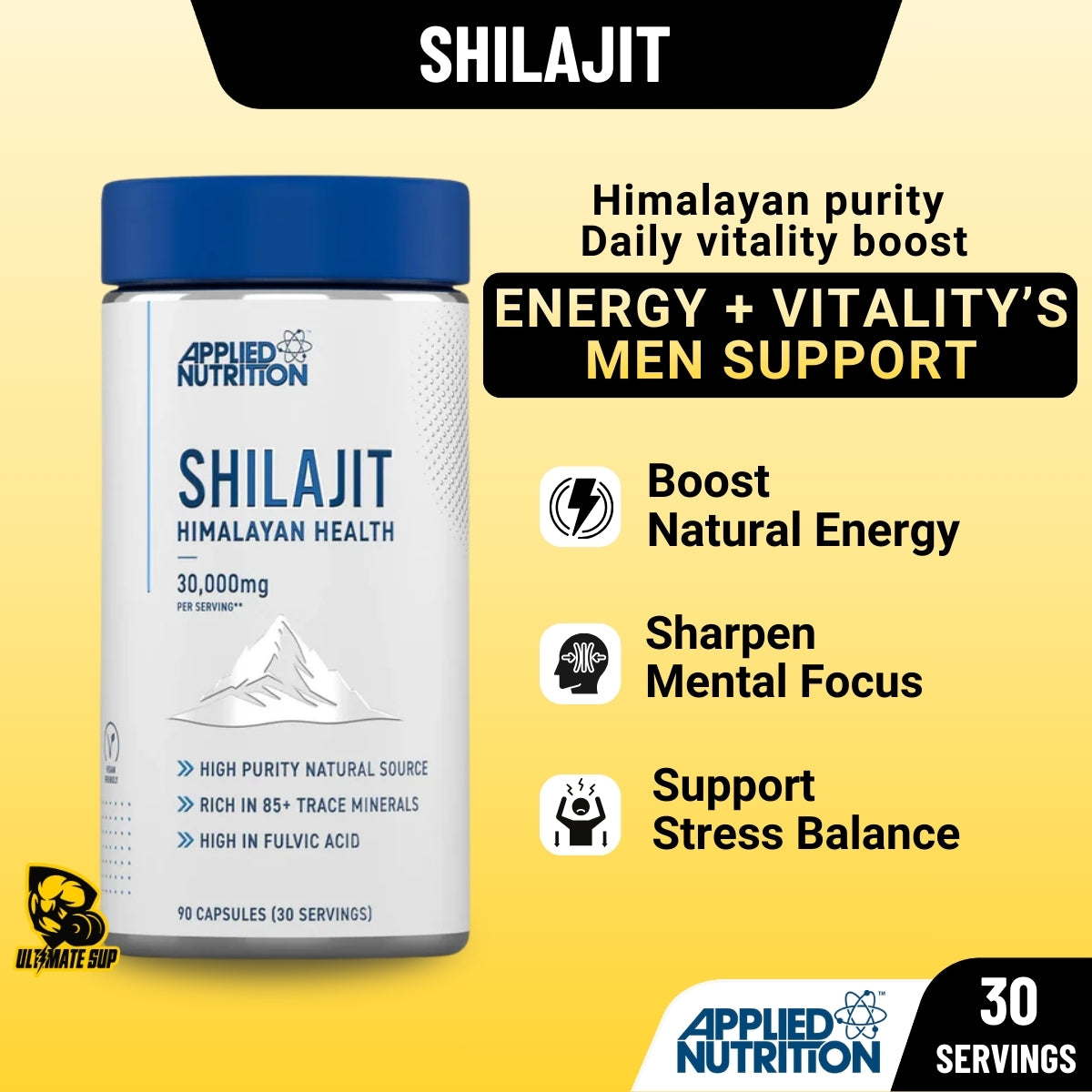 Applied Nutrition, Pure Himalayan Shilajit, Energy & Vitality Support, 90 Capsules - Ultimate Sup Singapore