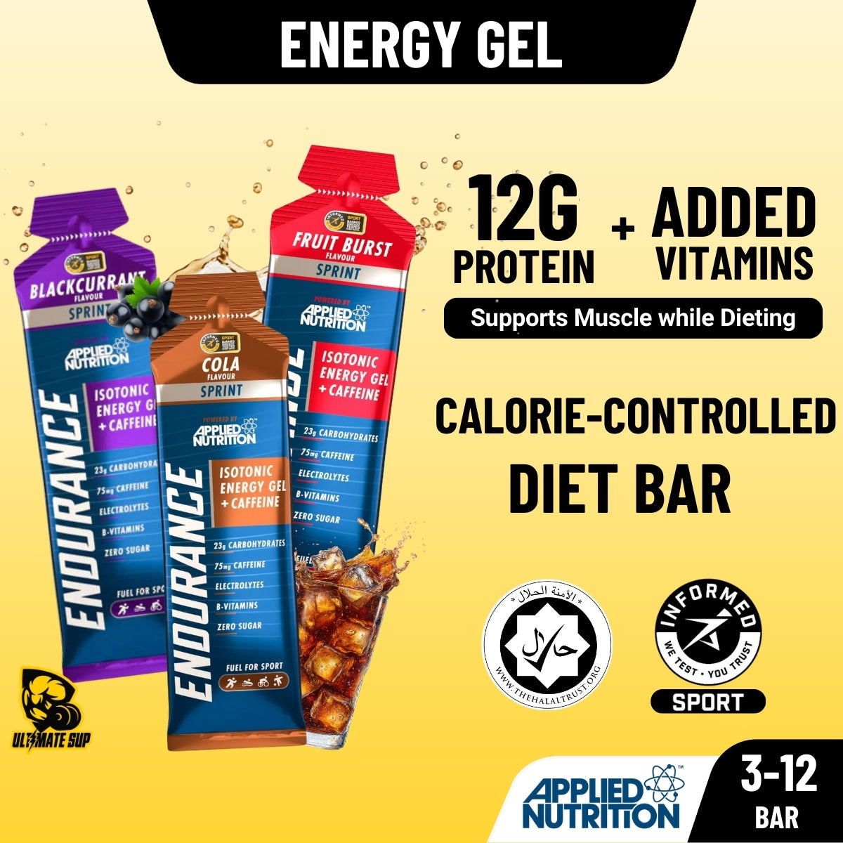 Applied Nutrition, Sprint Isotonic Energy Gel, Endurance Energy Gel for Running Cycling, Various Flavor, 20pcs - Ultimate Sup Singapore