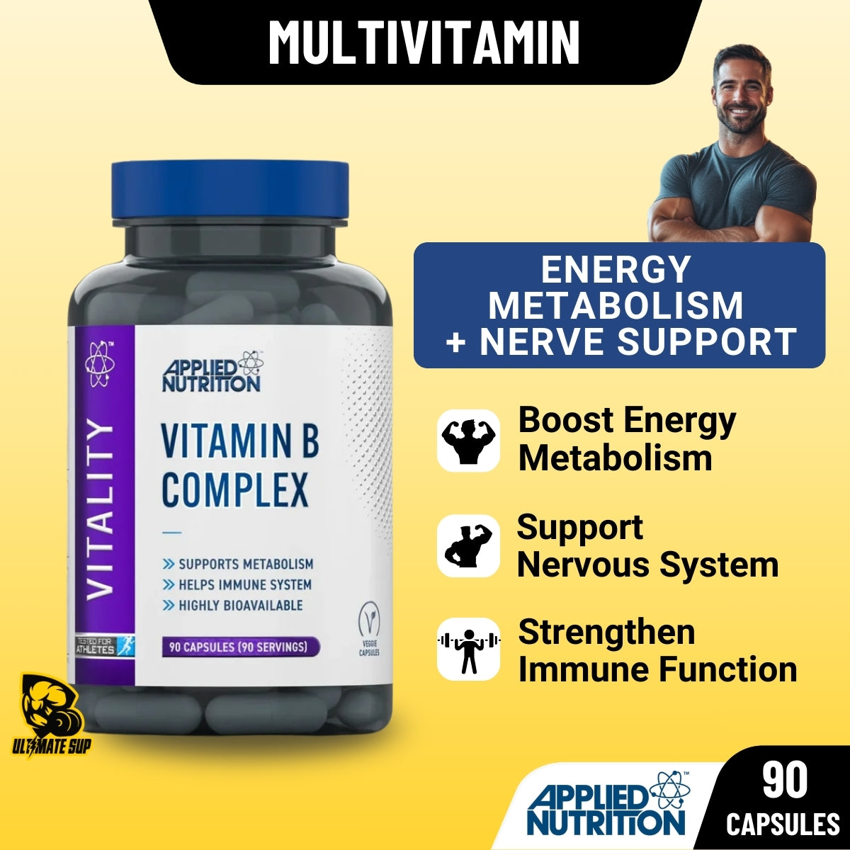 Applied Nutrition Vitamin B Complex, High Potency Energy & Nervous System Support, 90 Veggie Capsules - Ultimate Sup Singapore