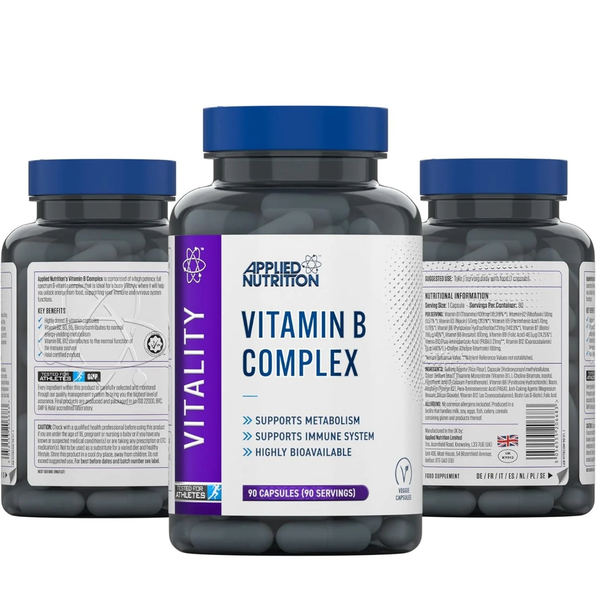 Applied Nutrition Vitamin B Complex, High Potency Energy & Nervous System Support, 90 Veggie Capsules - Ultimate Sup Singapore
