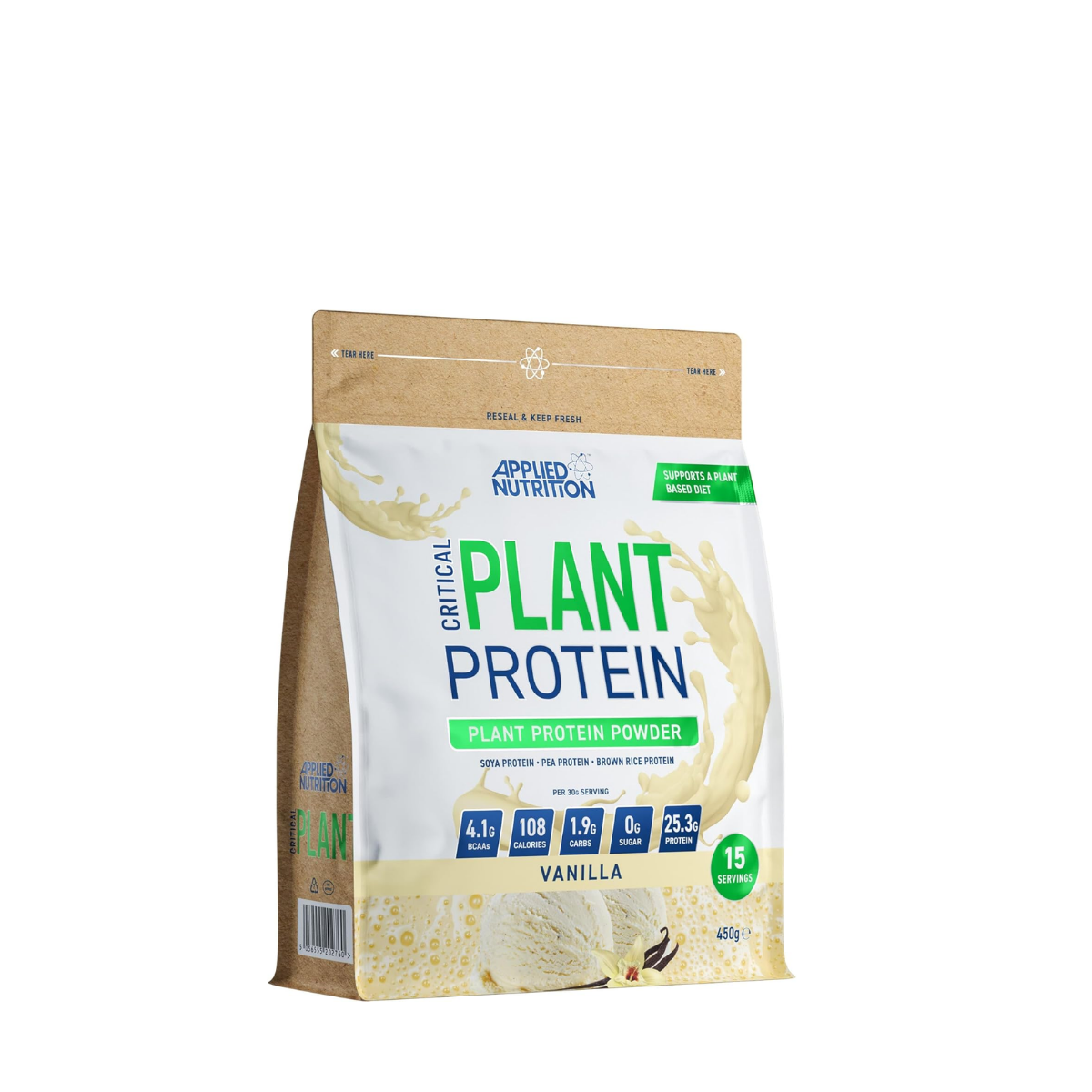 Package of Applied Nutrition Critical Plant Protein powder on a white background