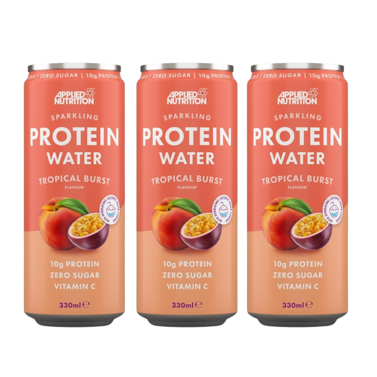Applied Nutrition, Sparkling Protein Water, Hydrating Coconut Drink + Electrolytes with vitamin C, 3-12cans