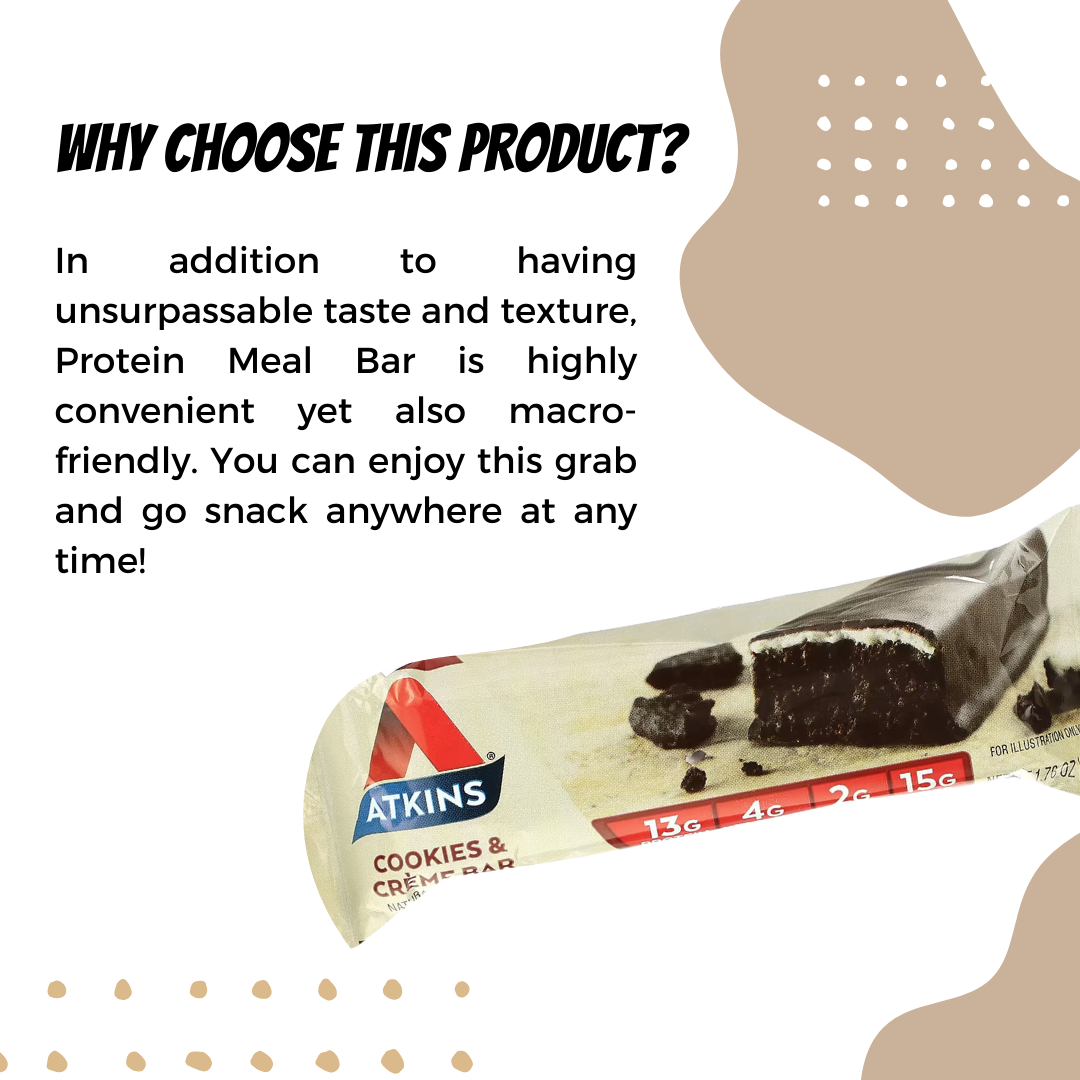 Atkins, Protein Meal Bar, No Maltitol, Keto Friendly, Cookies & Creme Bar, 5 Bars, 1.76 oz (50 g) - Ultimate Sup Singapore