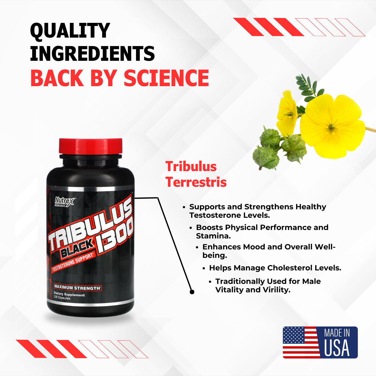 Nutrex Research, Tribulus Black 1300, Testosterone Booster for Men, Men Health, Muscle Builder, 120 Capsules - Ultimate Sup Singapore