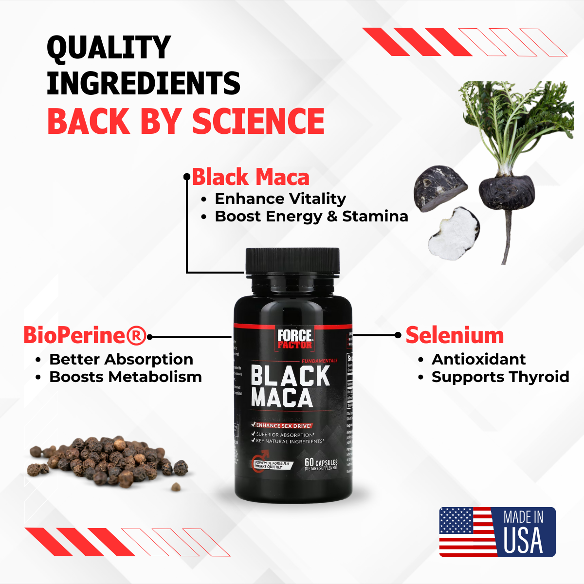 Force Factor Fundamentals Black Maca, 60 - 90 Capsules - Ultimate Sup Singapore