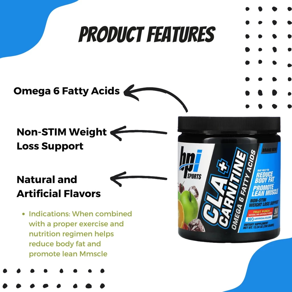 BPI Sports, CLA + Carnitine with Omega 6, Weight Loss Supplement, Fat Burner & Energy Booster, Various Flavors, 350g - Ultimate Sup Singapore