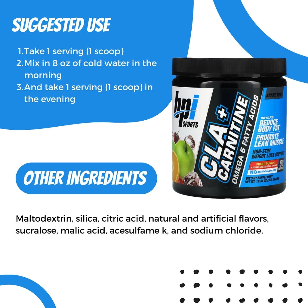 BPI Sports, CLA + Carnitine with Omega 6, Weight Loss Supplement, Fat Burner & Energy Booster, Various Flavors, 350g - Ultimate Sup Singapore