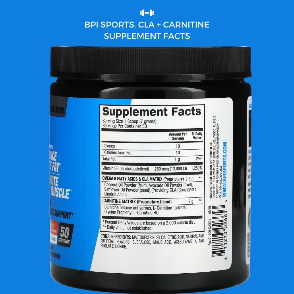 BPI Sports, CLA + Carnitine with Omega 6, Weight Loss Supplement, Fat Burner & Energy Booster, Various Flavors, 350g - Ultimate Sup Singapore